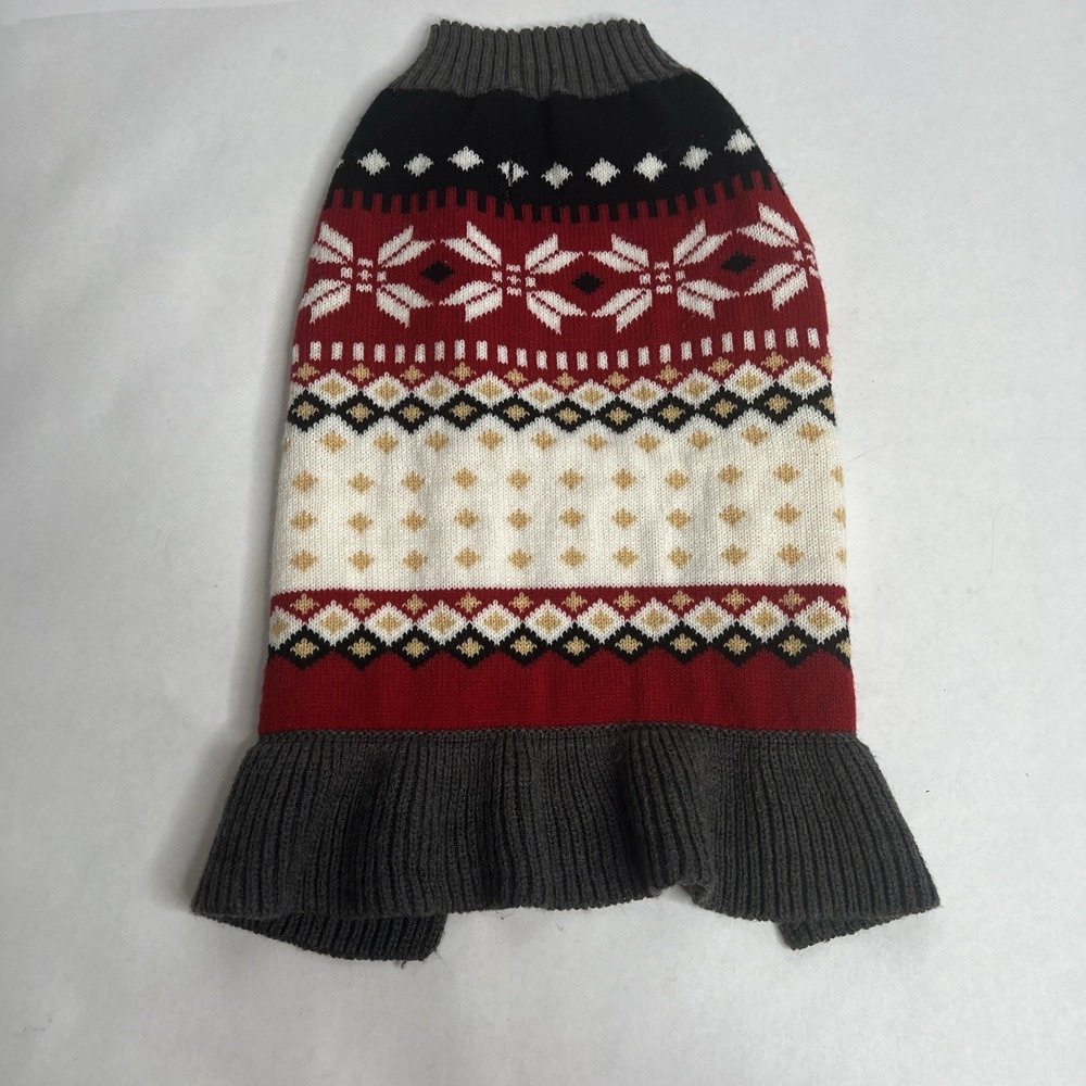 Vibrant Life Knitted Large or Medium Dog Sweater Girly Ruffled Skirt Red